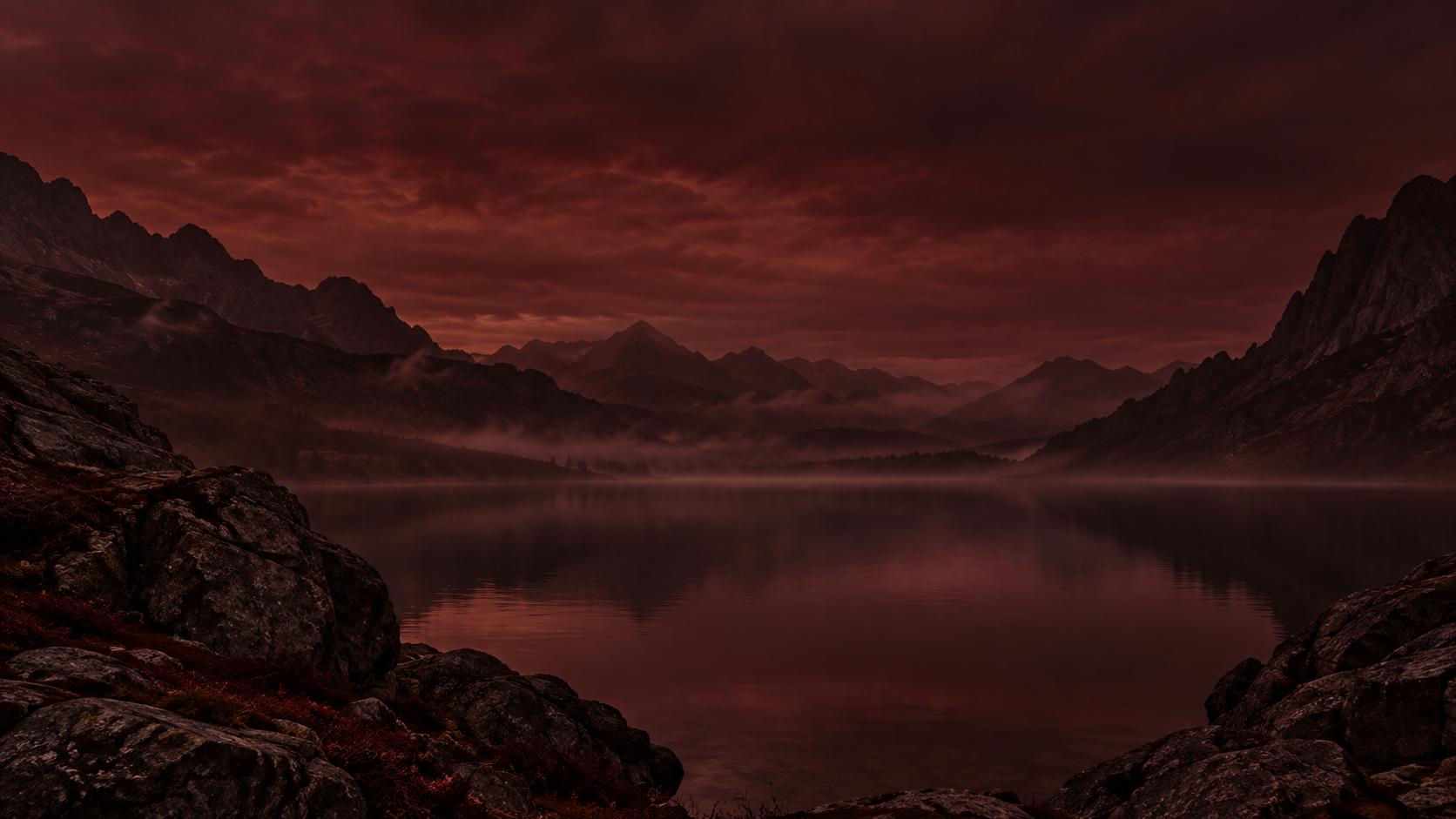 Still water beneath the last light of evening